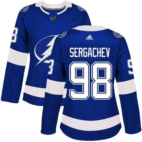 Adidas Tampa Bay Lightning #98 Mikhail Sergachev Blue Home Authentic Women Stitched NHL Jersey->women nhl jersey->Women Jersey
